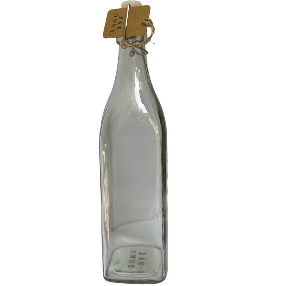 Rae Dunn FUN Clear Glass Bottle Bail & Trigger Closure Gold Letters NWT 2017 OG - Picture 6 of 12